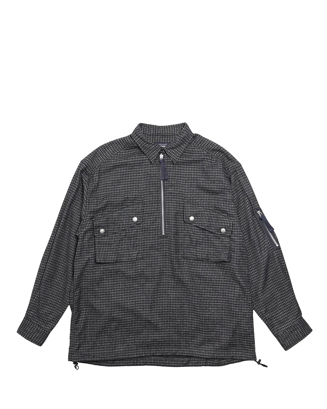 Navy Cotton Napped Check Half Zip Shirt