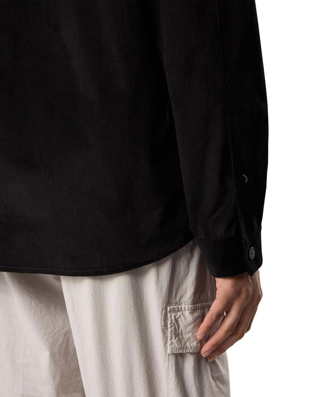 Black Cotton Micro Corduroy Pockets Overshirt