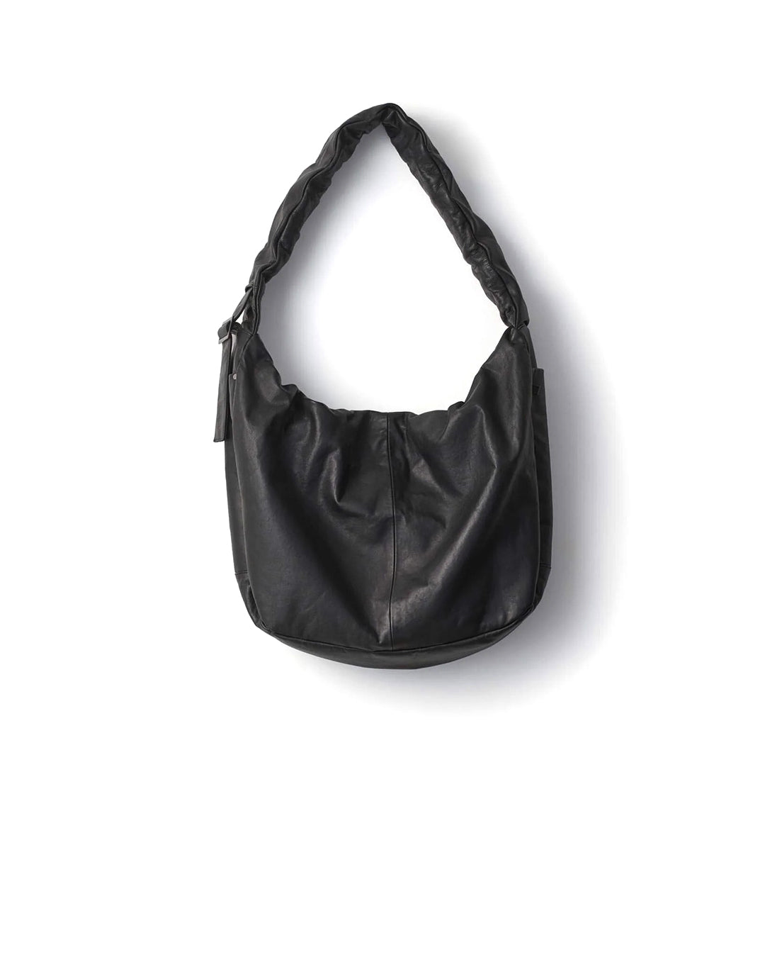 Black Goat Leather Shirring Handle Shoulder Bag
