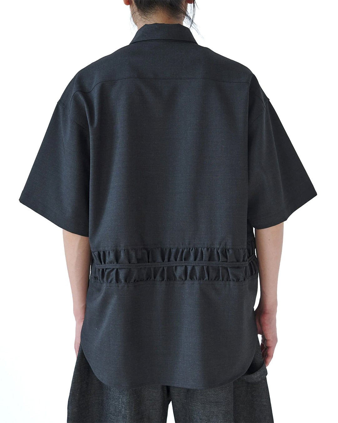 Charcoal Tropical Wool Oversized Fossil Short Sleeve Shirt