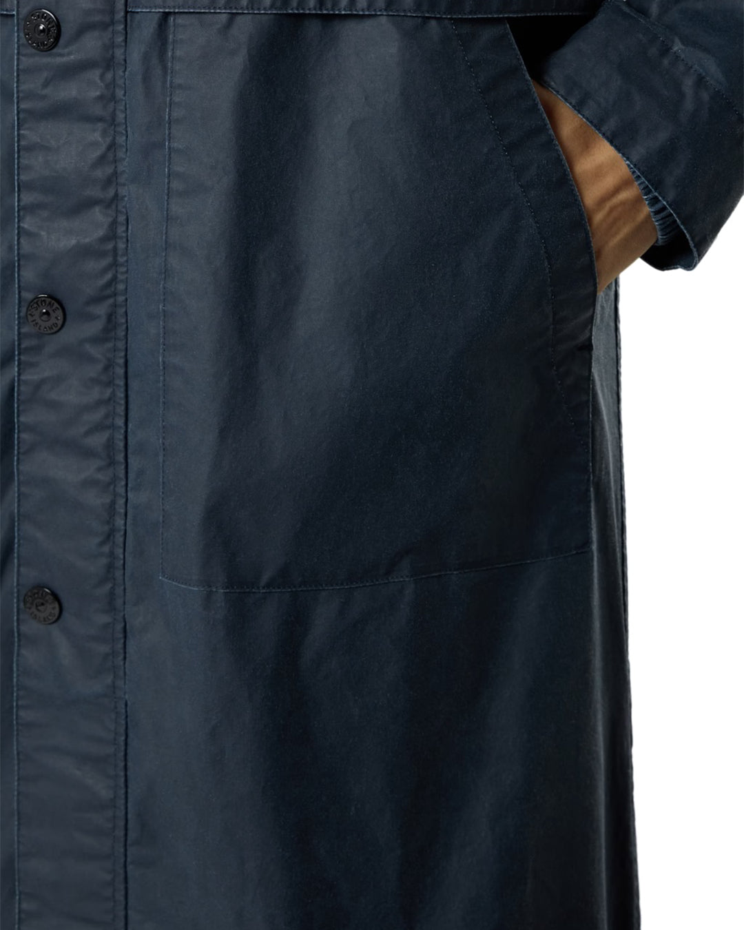 Navy Blue Waxed Pigment Cotton Tela Long Hooded Parka