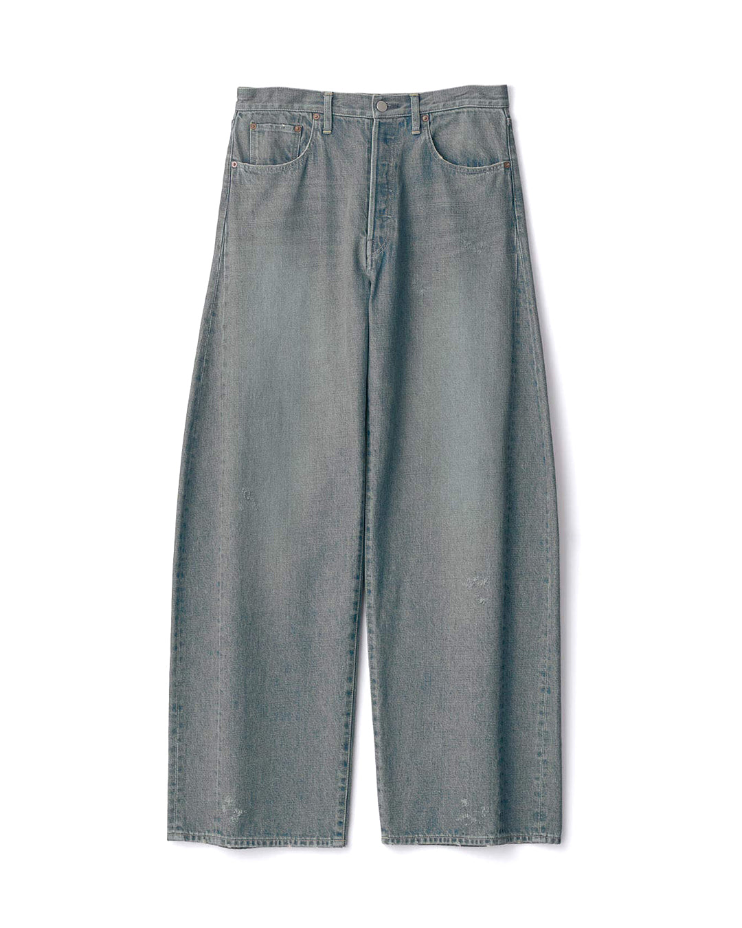 Washed Indigo Cotton Deformation Wide Denim Pants