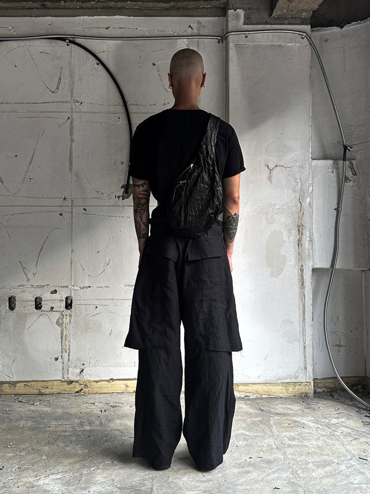 Black Hemp Layered Skirt Pants