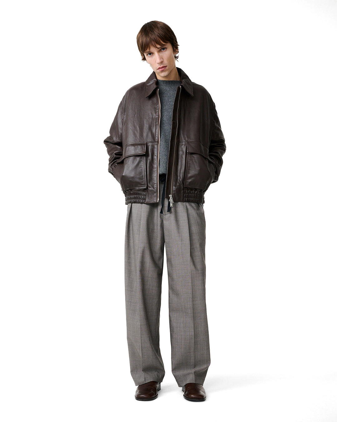 Brown Piston Leather Bomber Jacket