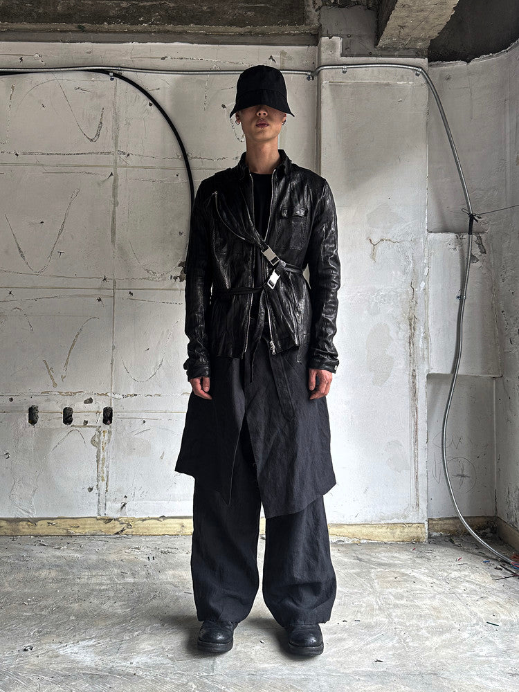 Black Single Zip Leather Jacket V4