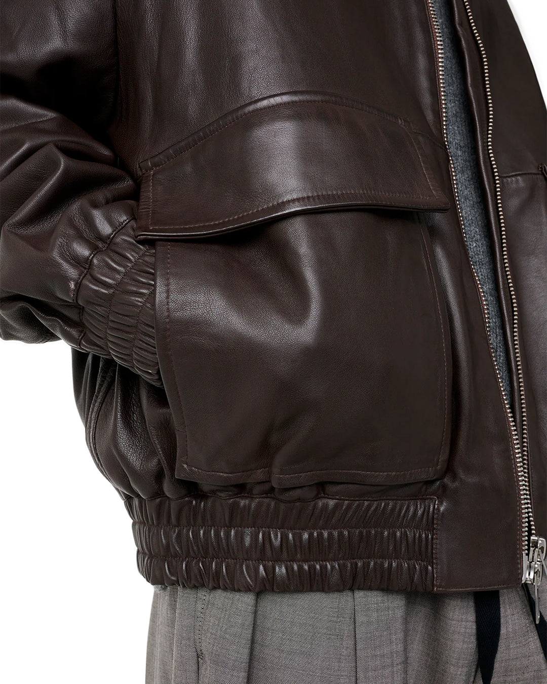 Brown Piston Leather Bomber Jacket