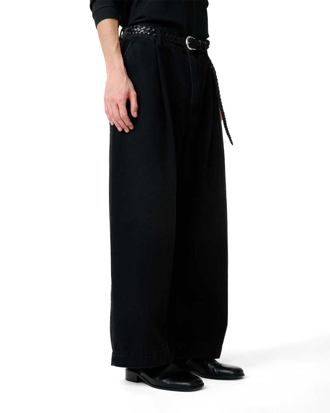 Washed Black Puch Single Pleat Pant
