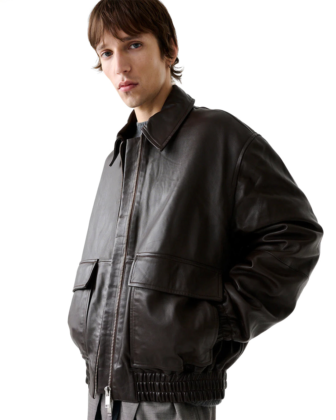 Brown Piston Leather Bomber Jacket