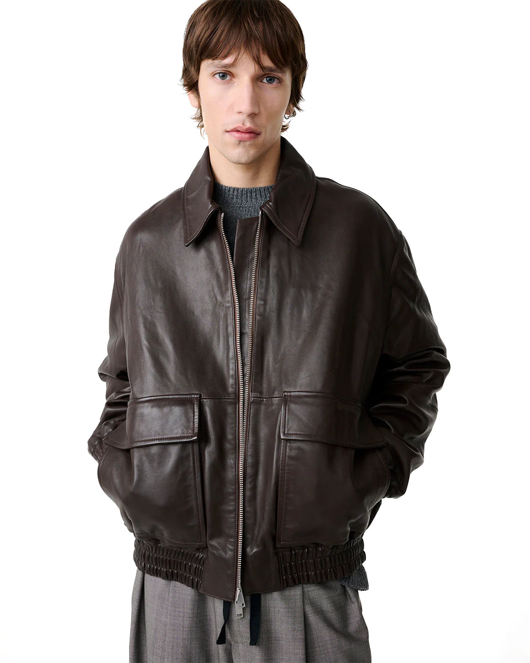 Brown Piston Leather Bomber Jacket