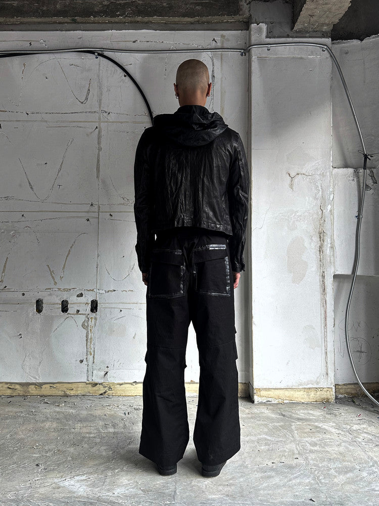 Black Single Panel Hooded Leather Jacket