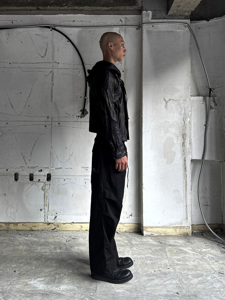 Black Single Panel Hooded Leather Jacket