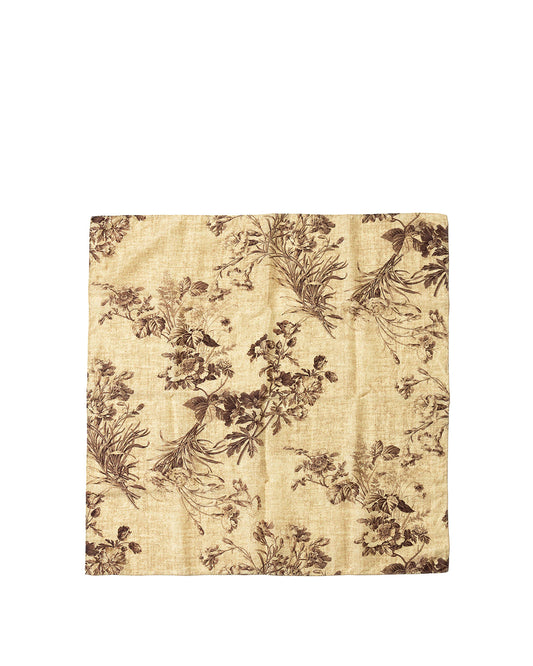 Beige Silk Cupro Flower Print Scarf