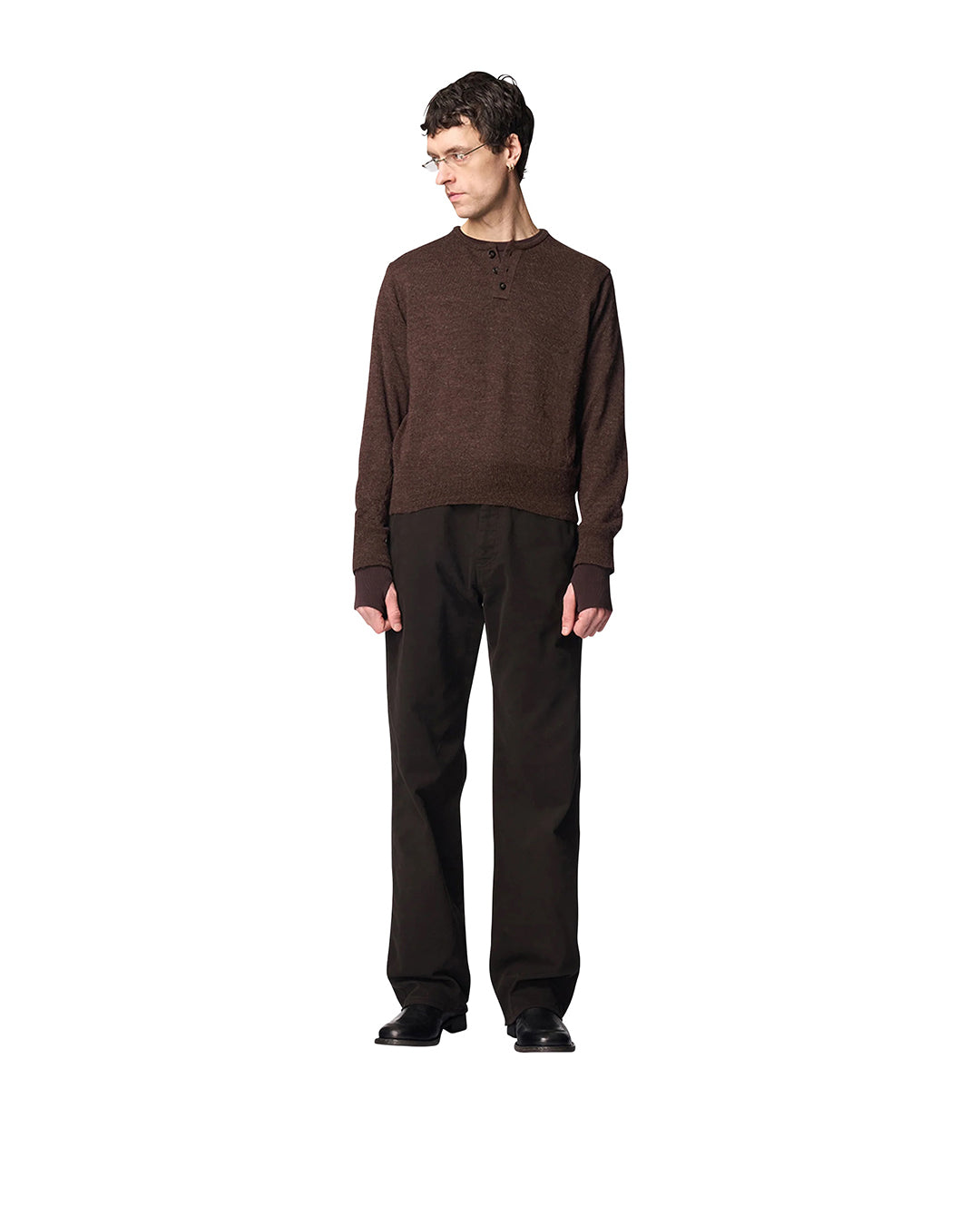 Brown Wool Alpaca Elipse Henry Neck