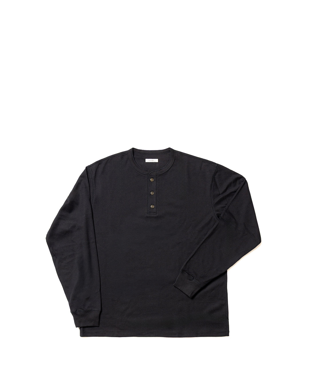 Black Cotton Silk Henley Neck LS T-Shirt