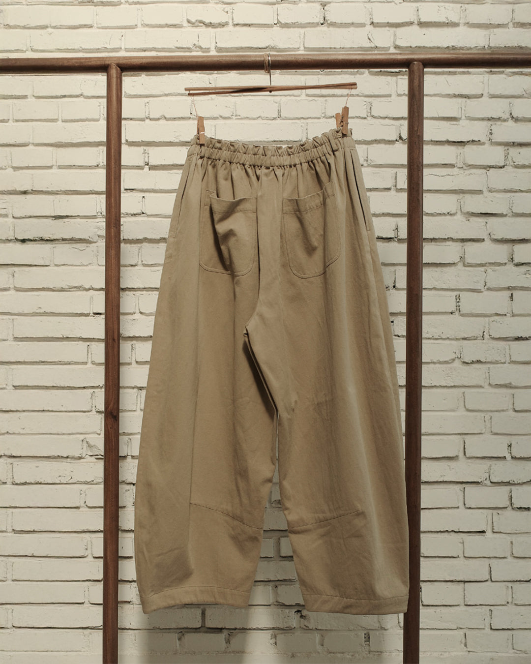Khaki Cotton Hemp Twill Cocoon Pant