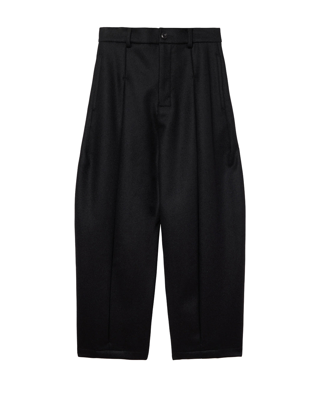 Black Melton Wool Box Pleat Trousers