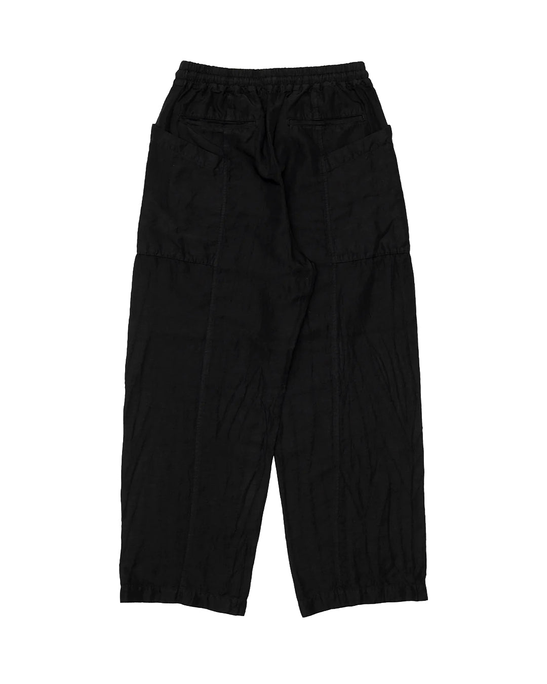 Black Polyester Linen Gabardine Garment Dyed Pants