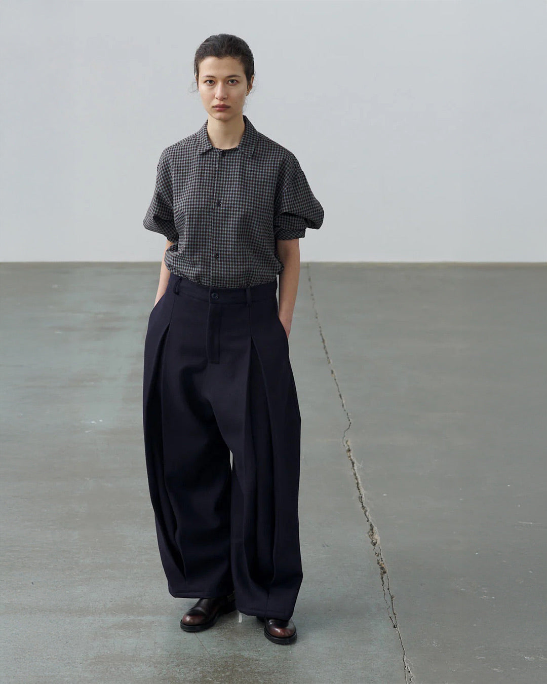 Dark Navy Box Pleat Wool Trouser
