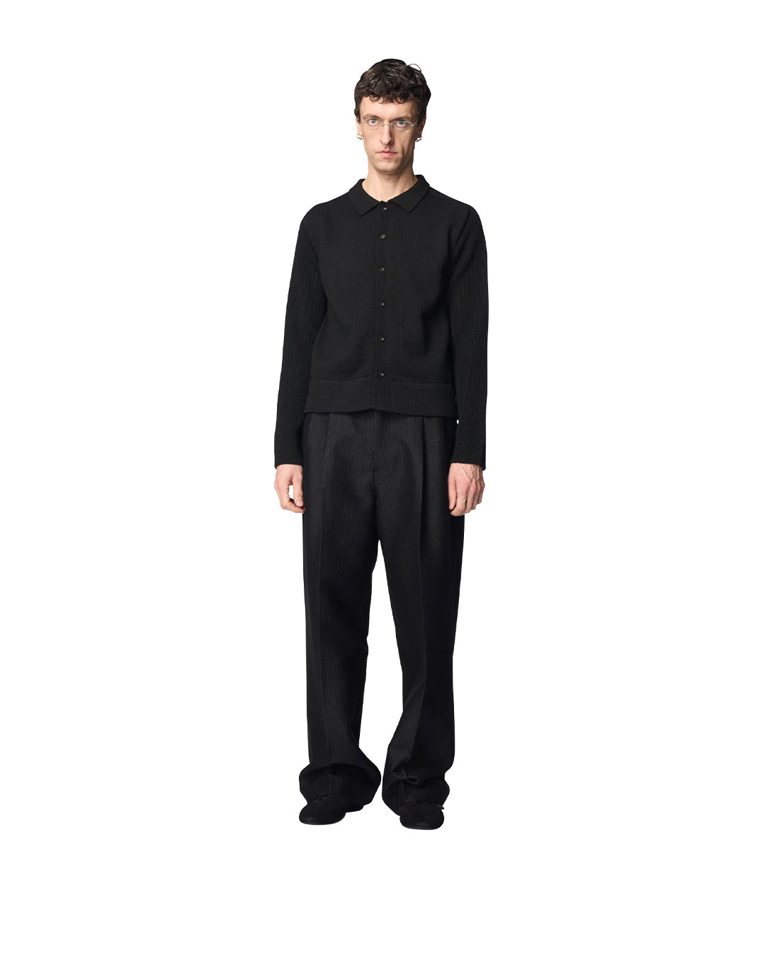 Black Wool Alpaca Pawson Tuck Trousers