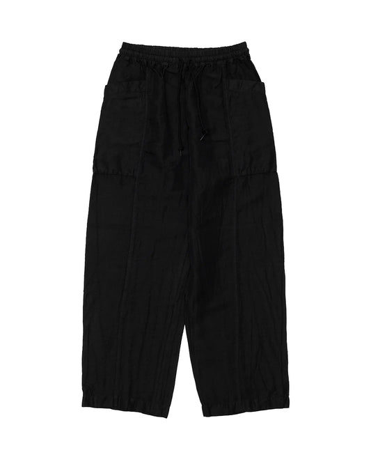 Black Polyester Linen Gabardine Garment Dyed Pants