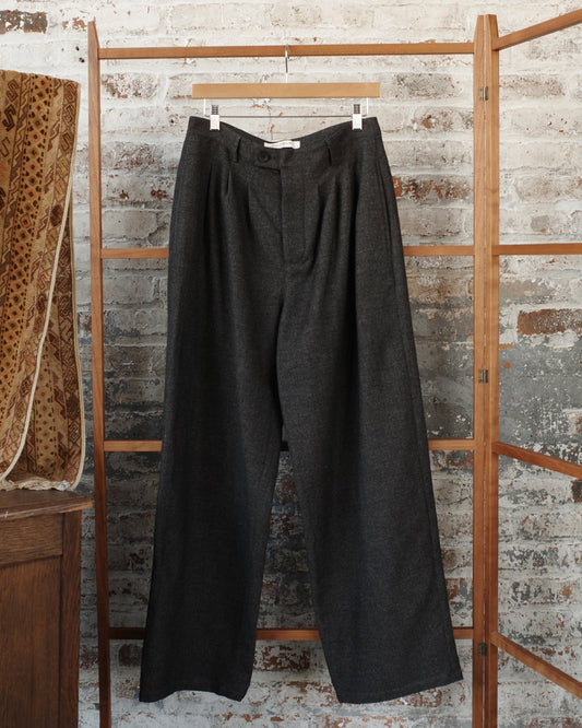 Charcoal Wool Yak Linen Twill Triple Pleated Pant