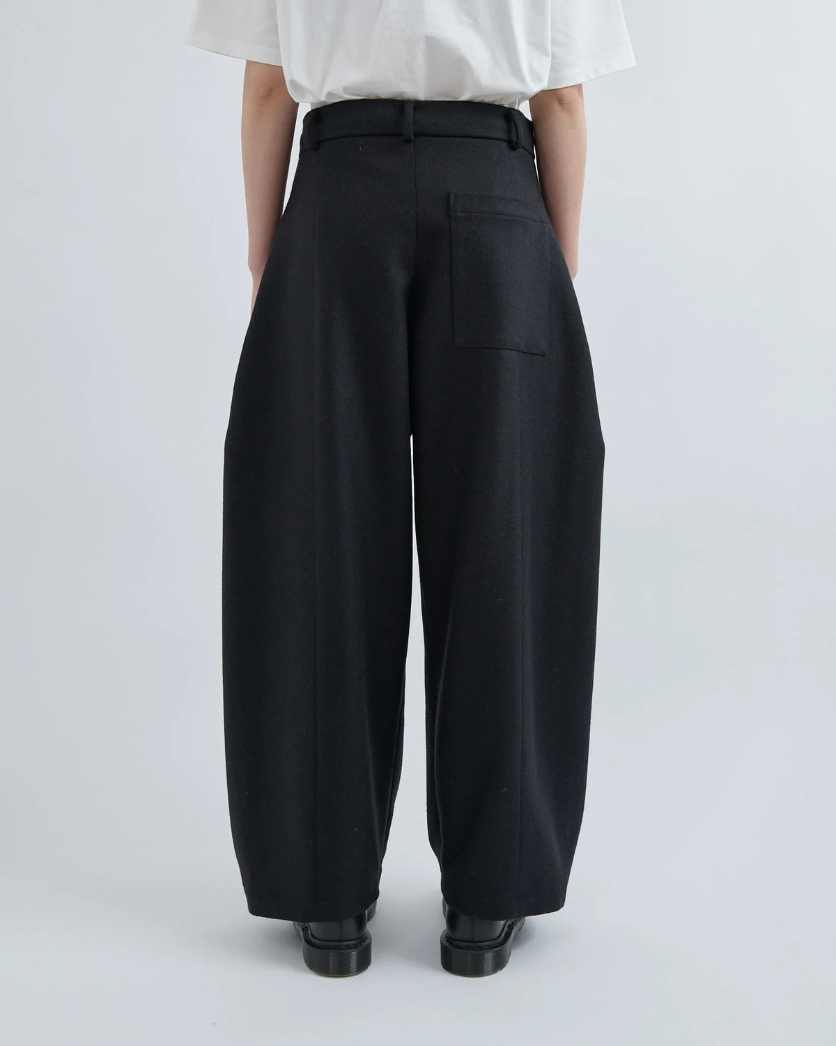 Black Melton Wool Box Pleat Trousers