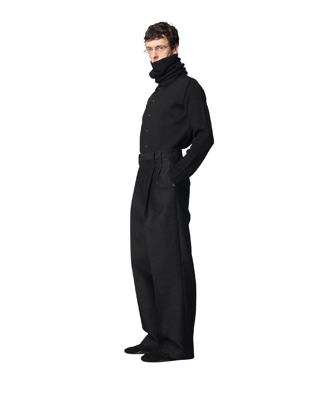 Black Wool Alpaca Pawson Tuck Trousers