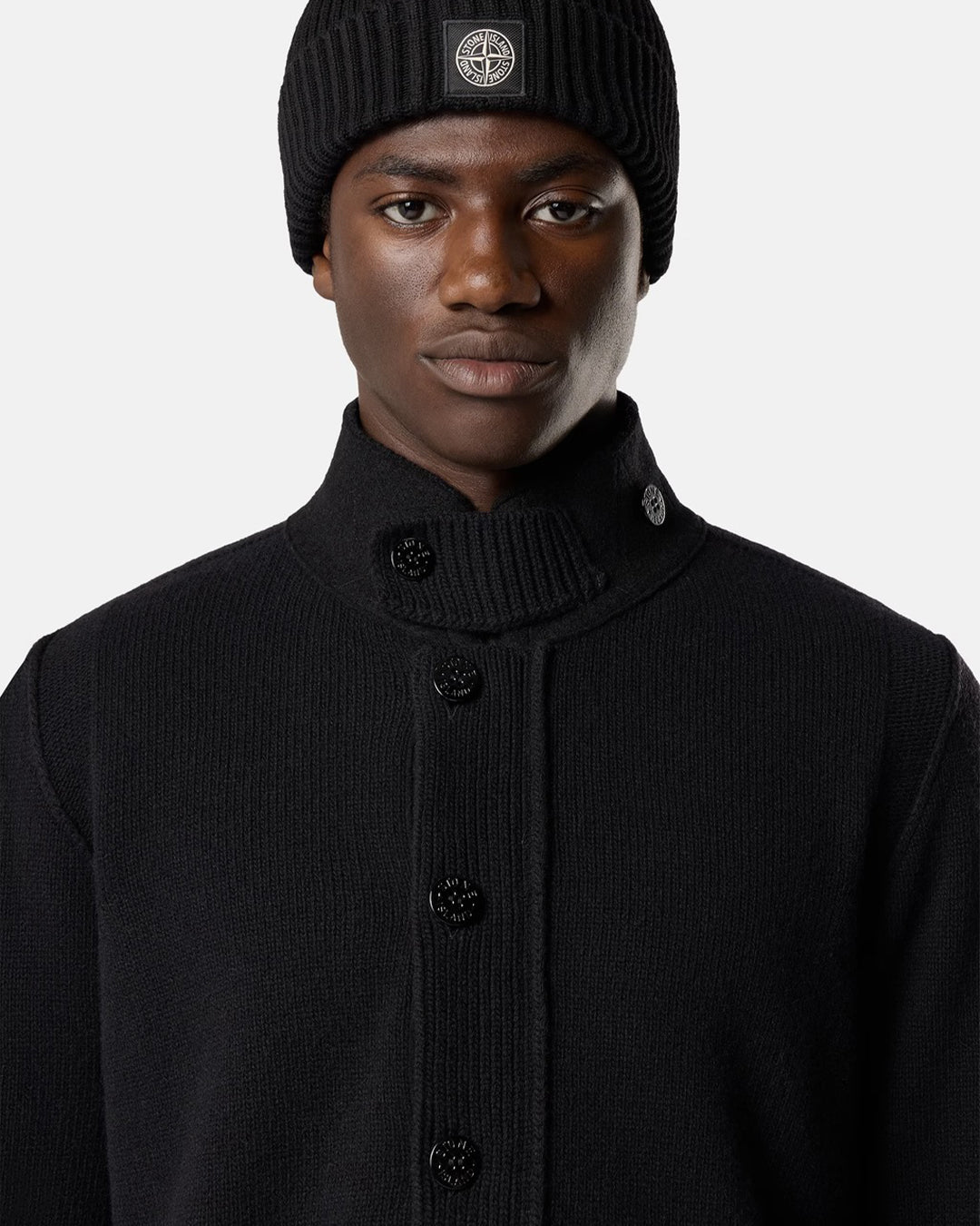 Black Lambswool Zip Up Sweater