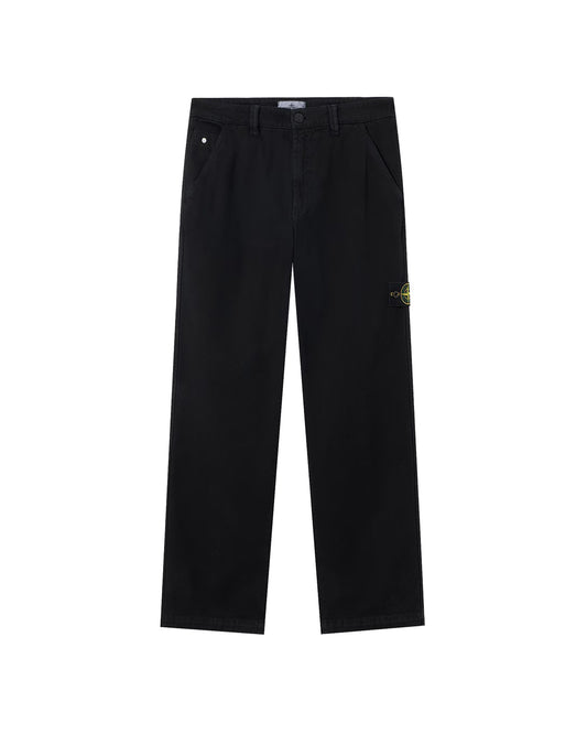 Black Panama Cotton OLD Effect Chino Trousers