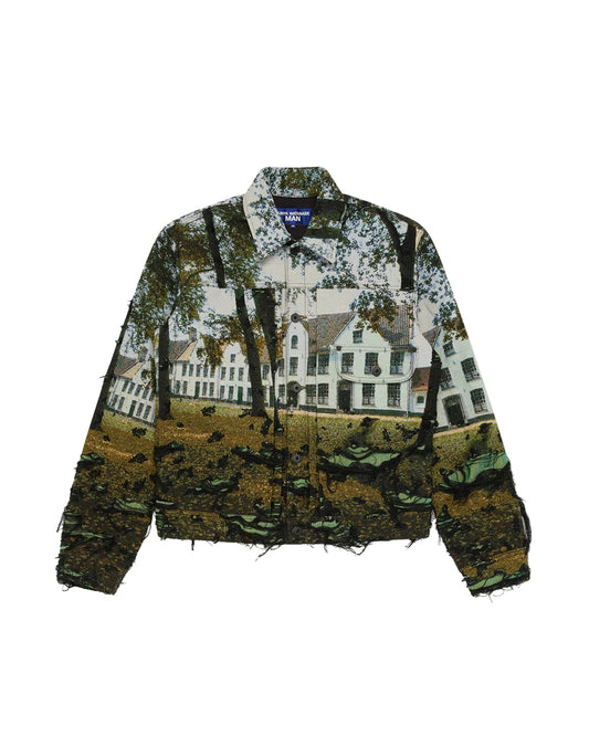 Green/Black/Light Blue Polyester Cotton Gobelin Weave Jacket