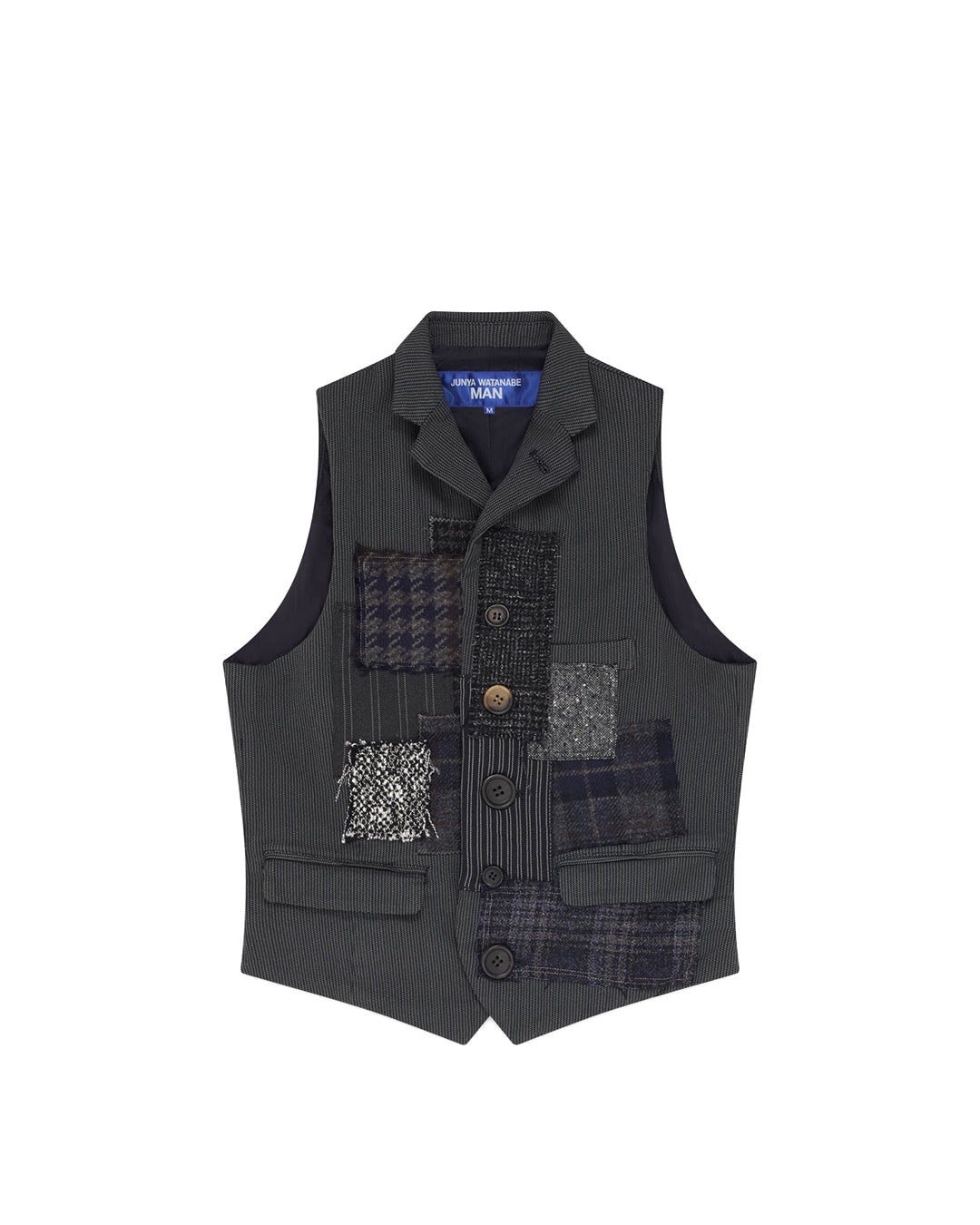 Black/Grey/Blue Multi Fabrics Mix Polyester Herringbone Garment Processed Vest