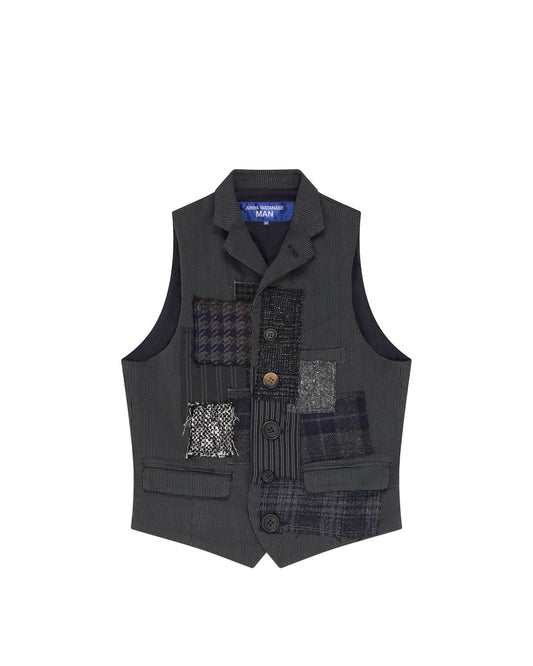 Black/Grey/Blue Multi Fabrics Mix Polyester Herringbone Garment Processed Vest