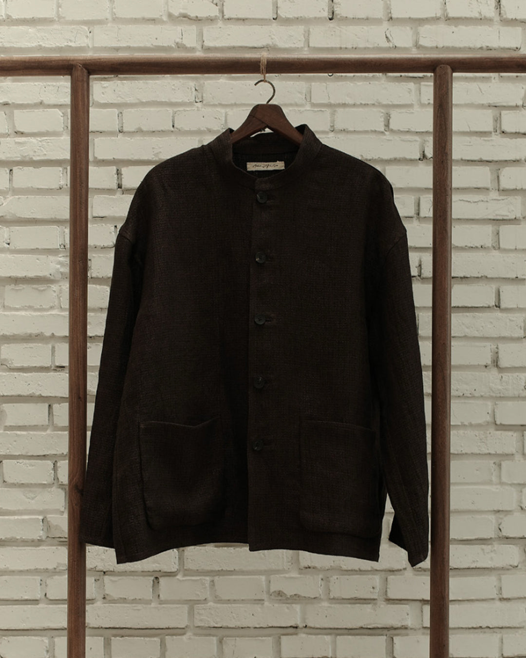 Black Mix Heavy Linen Argyle Stand Collar Soft Jacket