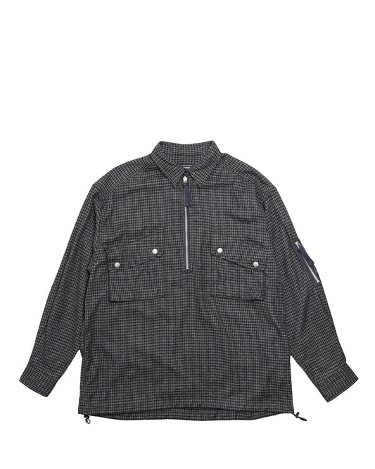 Navy Cotton Napped Check Half Zip Shirt