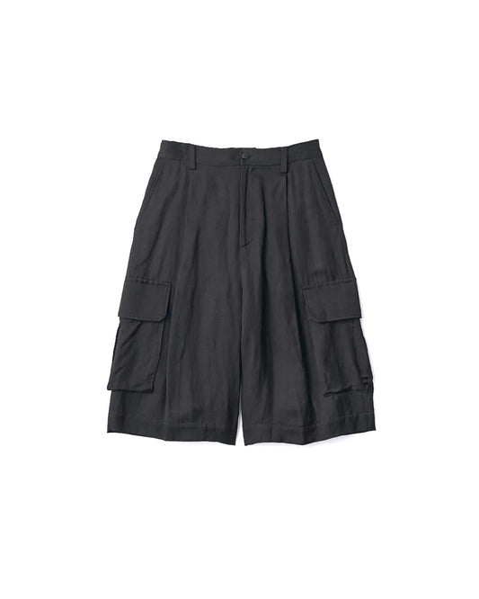 Black Linen Bright Twill Cargo Short