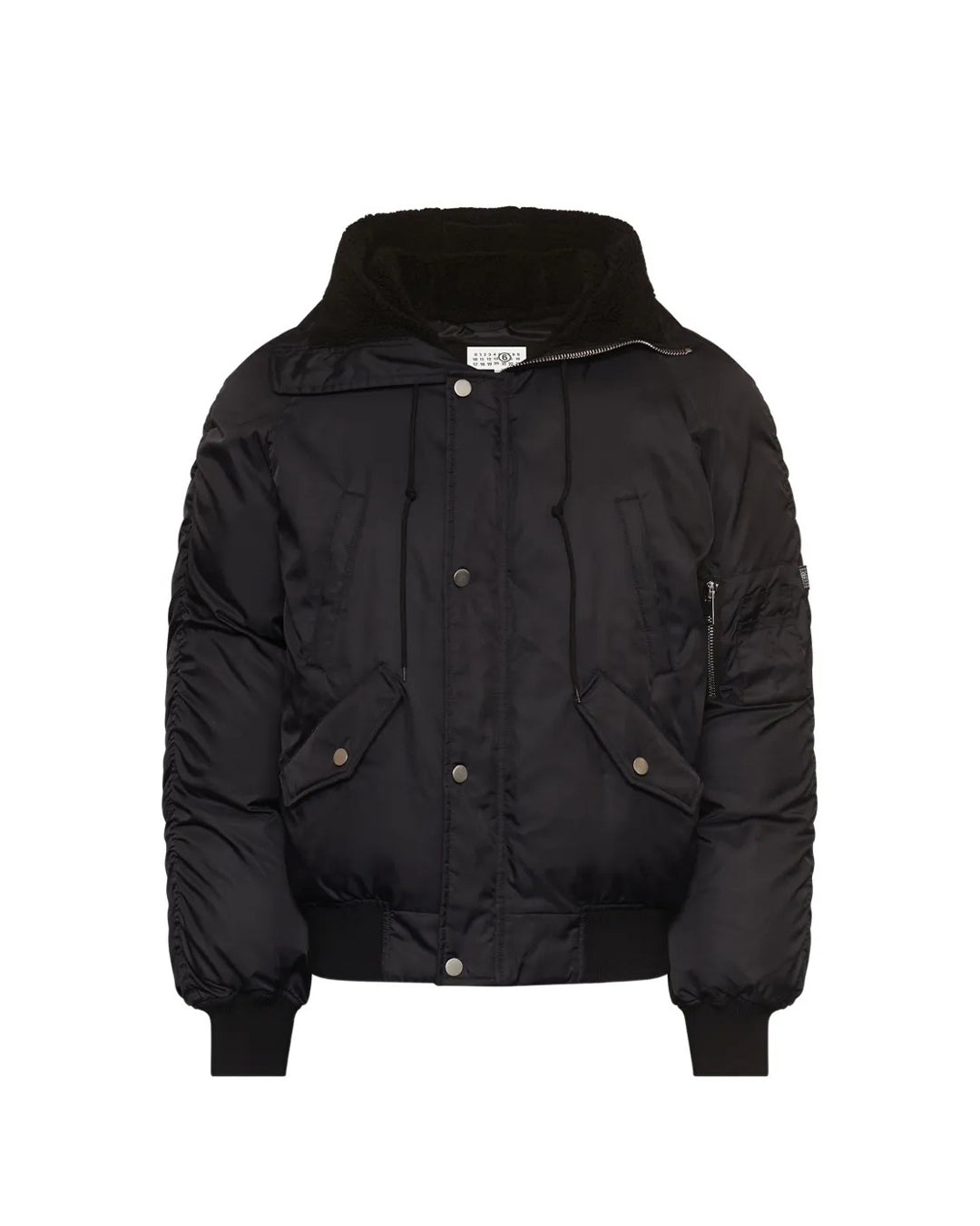 Black Nylon Hooded Bomber Jacket