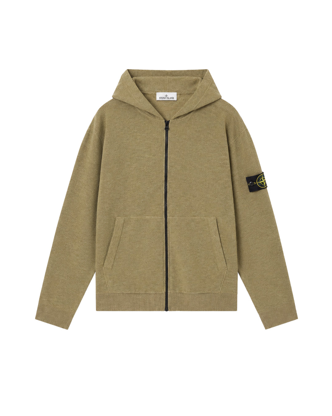 Military Green Plush Stitch Organic Cotton Nylon Zip-up Hooded Jumper
