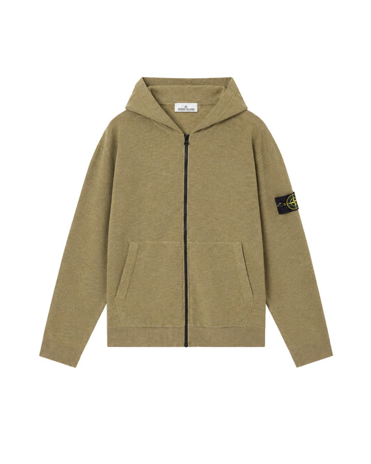 Military Green Plush Stitch Organic Cotton Nylon Zip-up Hooded Jumper