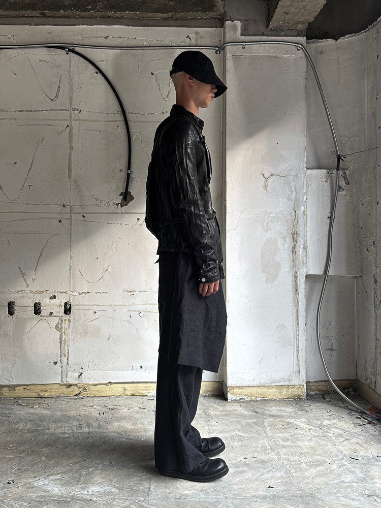 Black Single Zip Leather Jacket V4