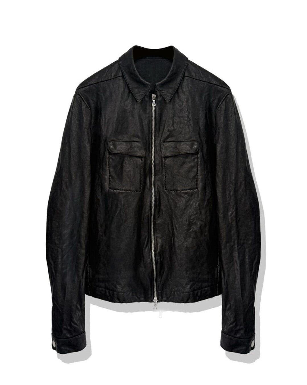 Black Single Zip Leather Jacket V4