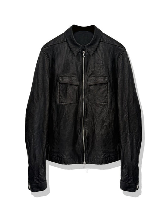 Black Single Zip Leather Jacket V4