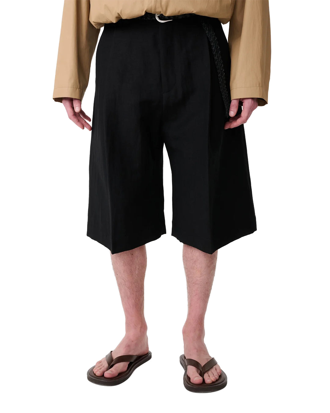 Black Linen Wool Fowld Pleated Short