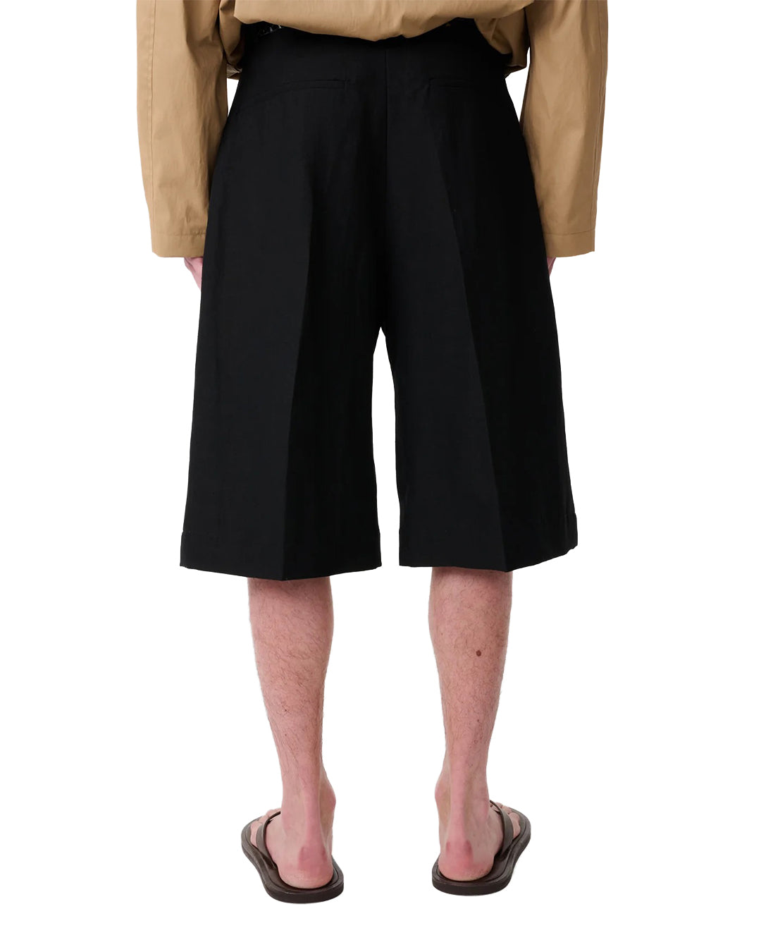 Black Linen Wool Fowld Pleated Short