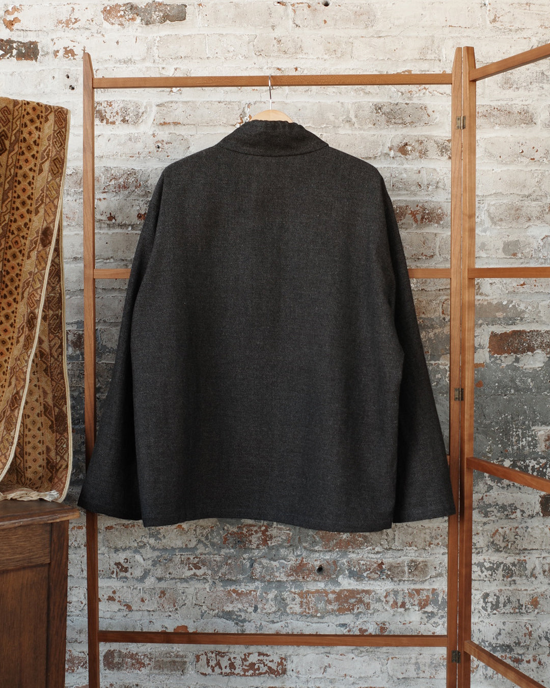 Charcoal Wool Yak Linen Twill Cowl Neck Top