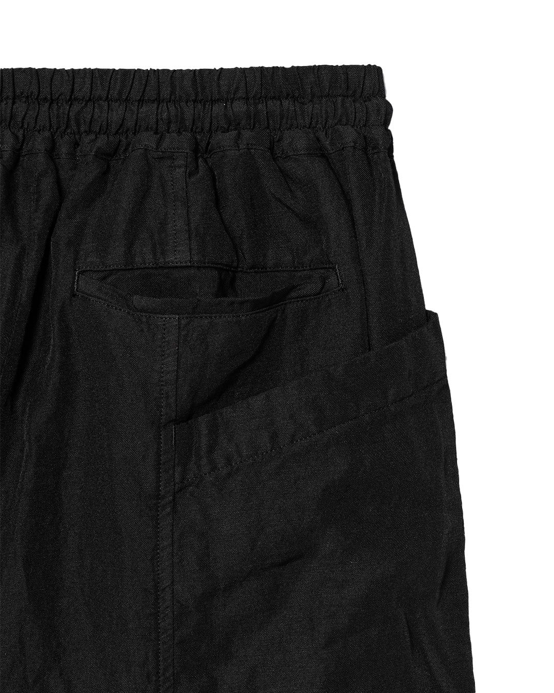 Black Polyester Linen Gabardine Garment Dyed Pants