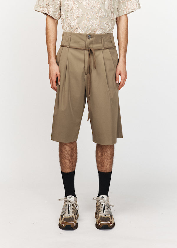 Taupe Double Pleated Shorts