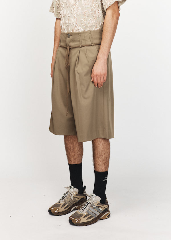 Taupe Double Pleated Shorts
