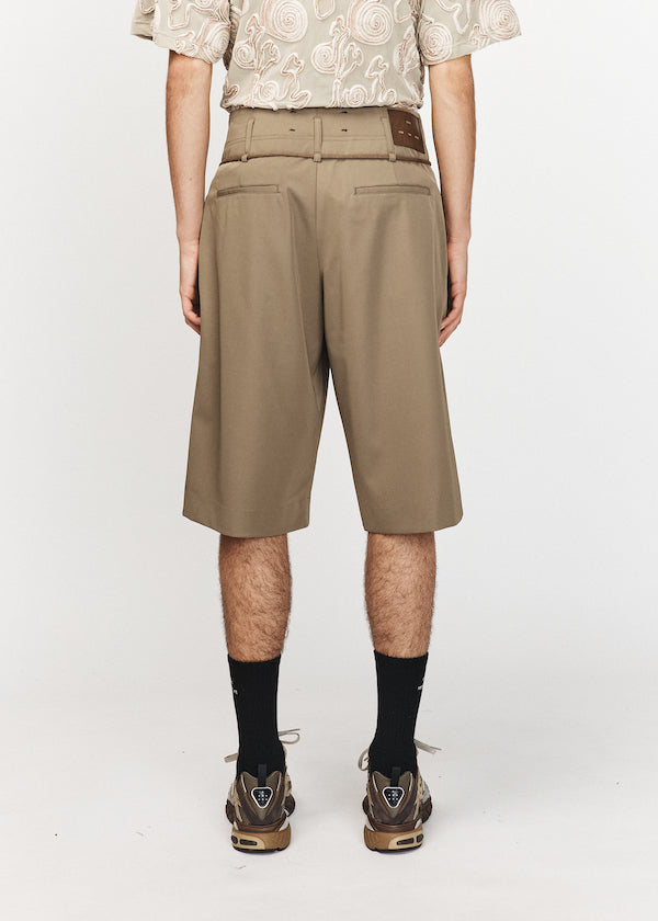 Taupe Double Pleated Shorts