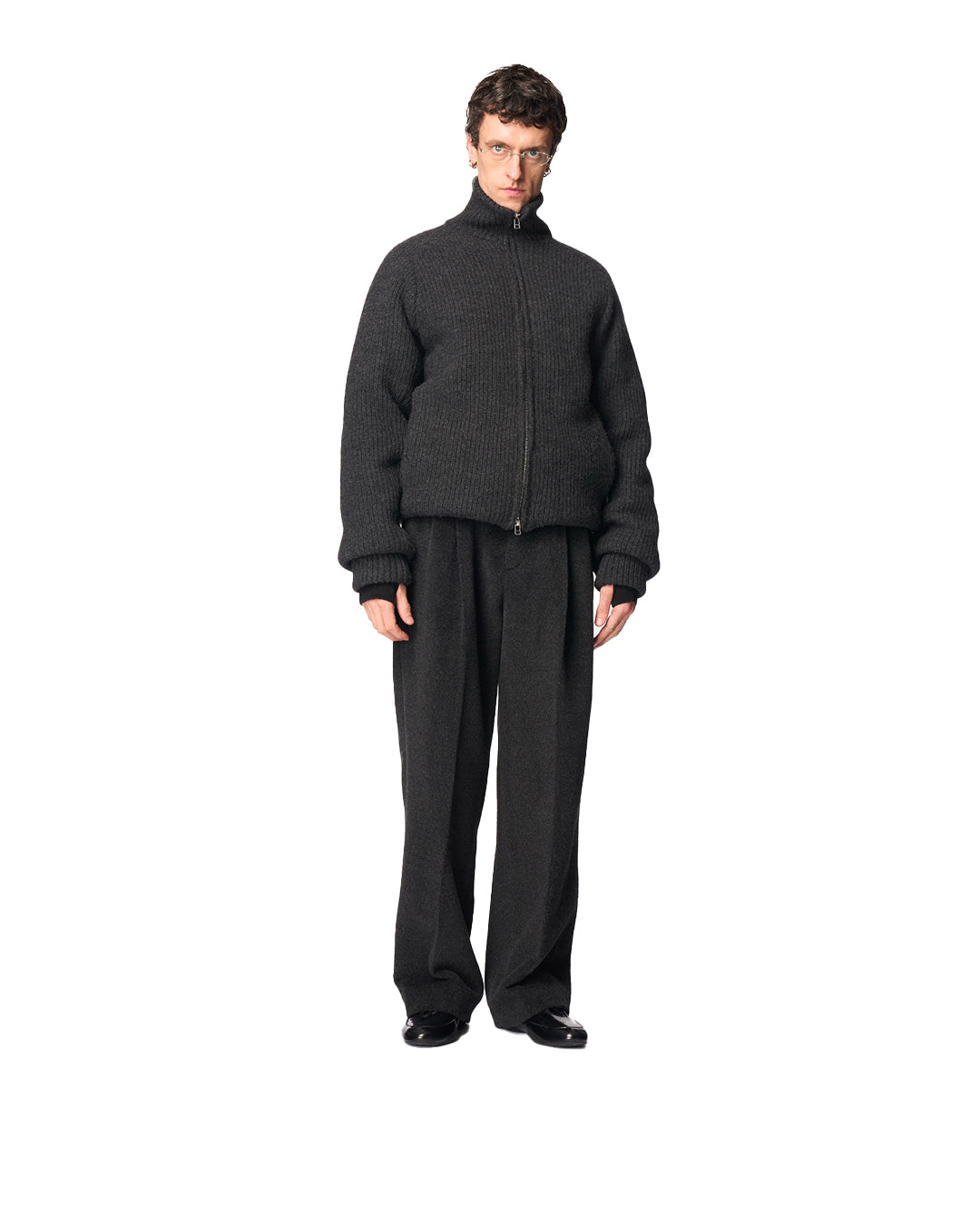 Charcoal Wool Knitted Puffer Jacket