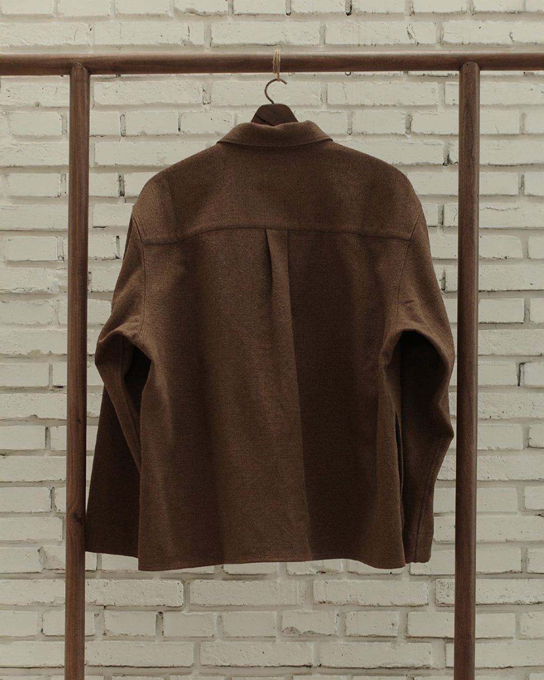 Brown Mix Cotton Silk Argyle Double Breasted Boxy Shirt